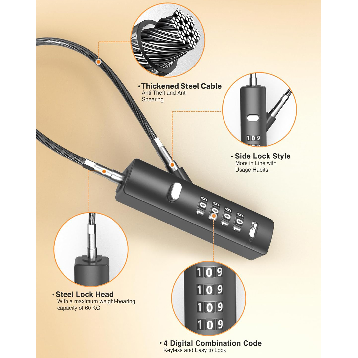 Snowboard Lock，Cable Locks With Combination
