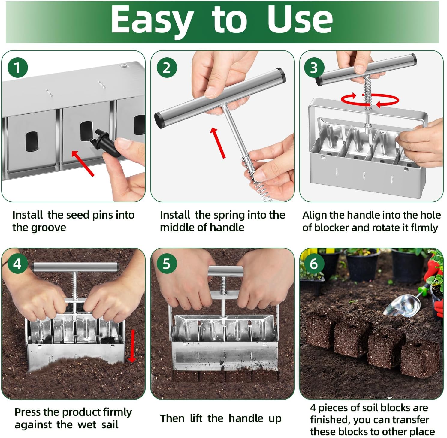 Cell Soil Block Maker with 3 Kinds Seed Pins
