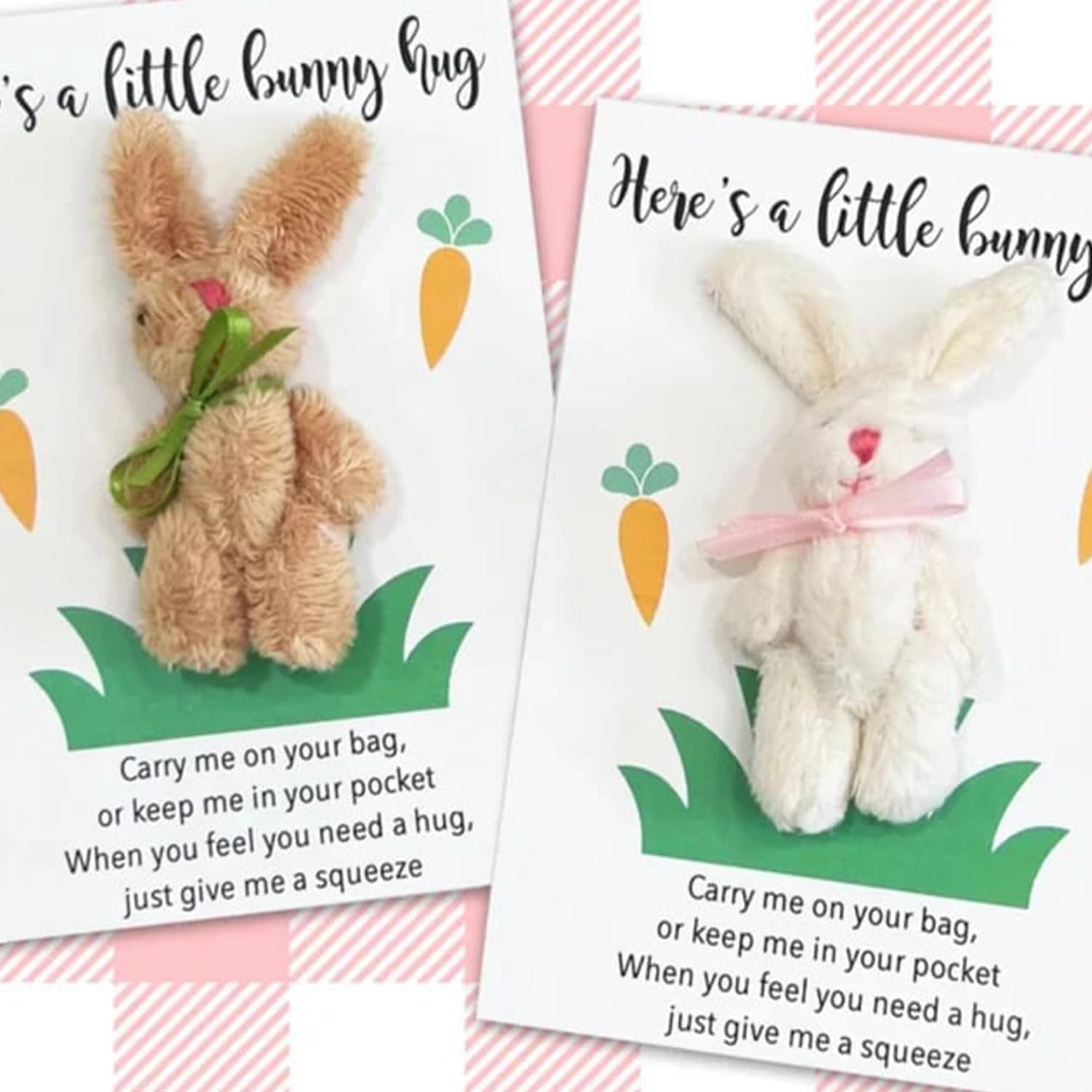 Pocket Hug Bunnies – Handmade Emotional Support Plush with Positive Cards, Easter Stress Relief Gift 