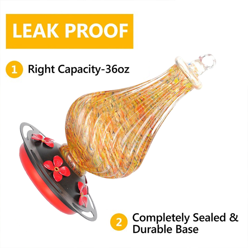 Cylinder Hand Blown Glass Hummingbird Feeder