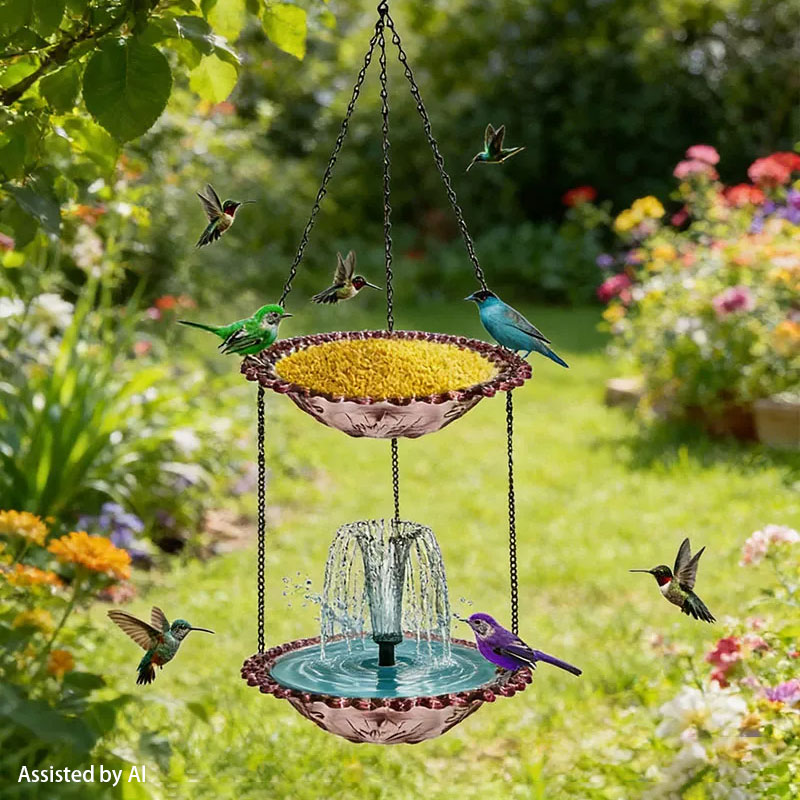 🐦 2-in-1 Hanging Bird Feeder & Bath with Fountain – Vibrant Garden Oasis ✨