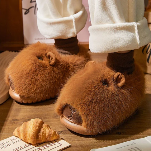 Plush Capybara Slip-On Slippers | Fluffy Indoor Shoes