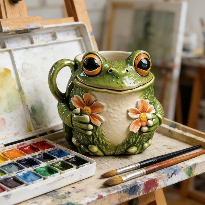 🐸 Whimsical Frog & Flower Ceramic Mug – Perfect for Coffee Lovers & Nature Enthusiasts 🌸