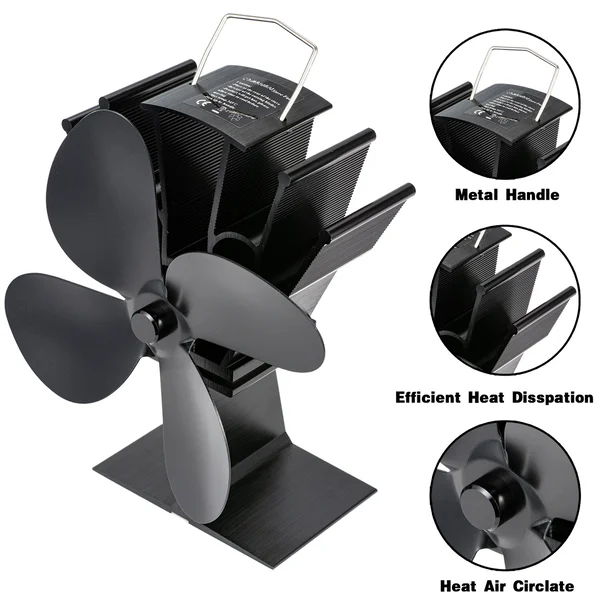 Four-blade Self-starting Thermal Cycle Fireplace Fan