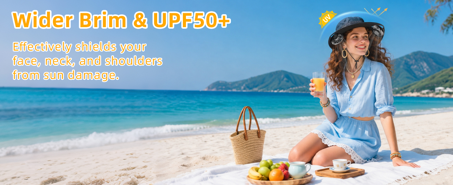 Wider Brim & UPF50+: Effectively shields your face, neck, and shoulders from sun damage.