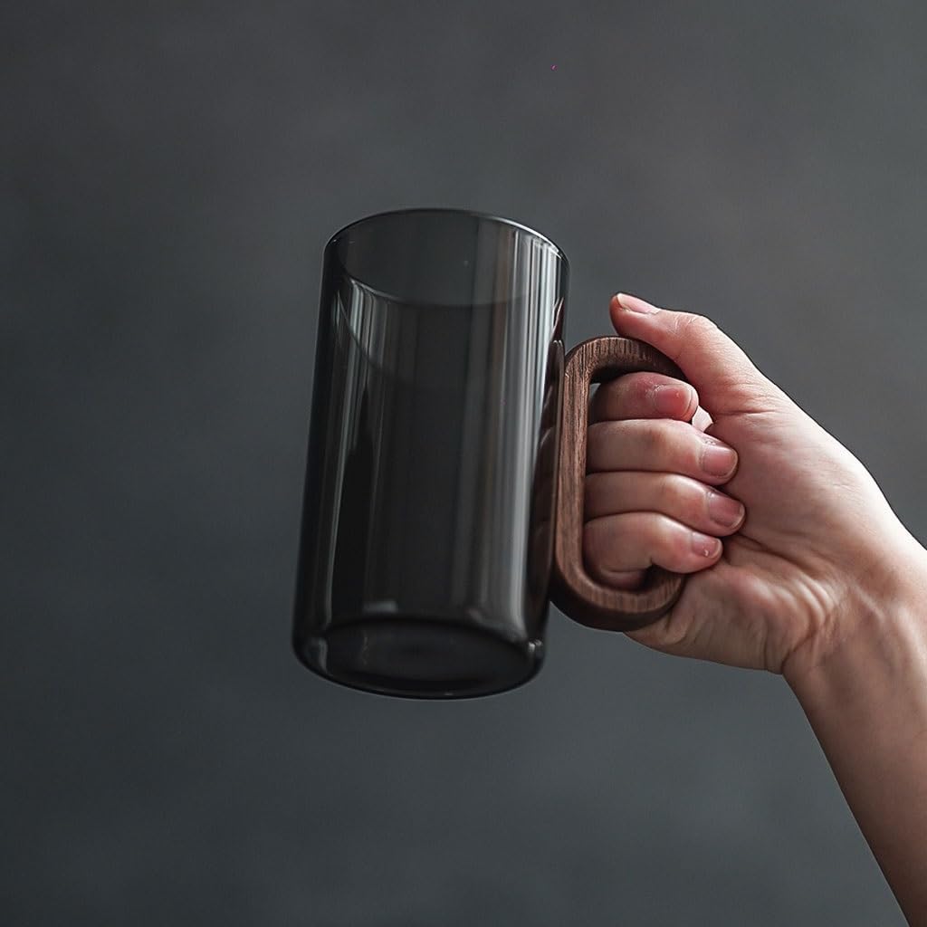 🎁Simple Glass Mug With Black Walnut Handle
