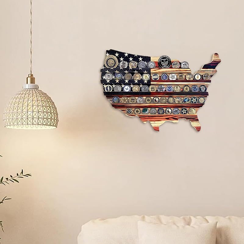 Rustic American USA Flag Challenge Coin Display