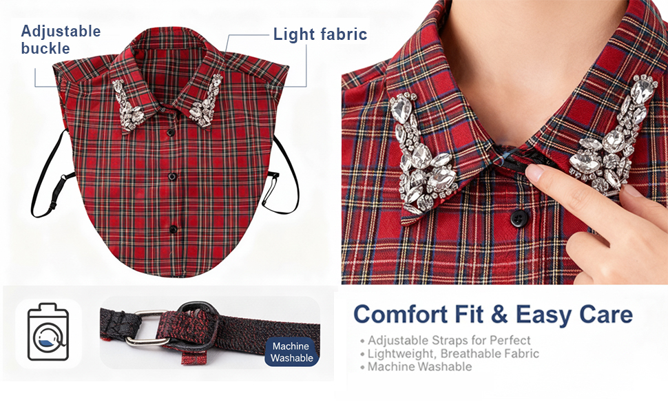 red christmas plaid detachable collar red plaid rhinestone detachable collar