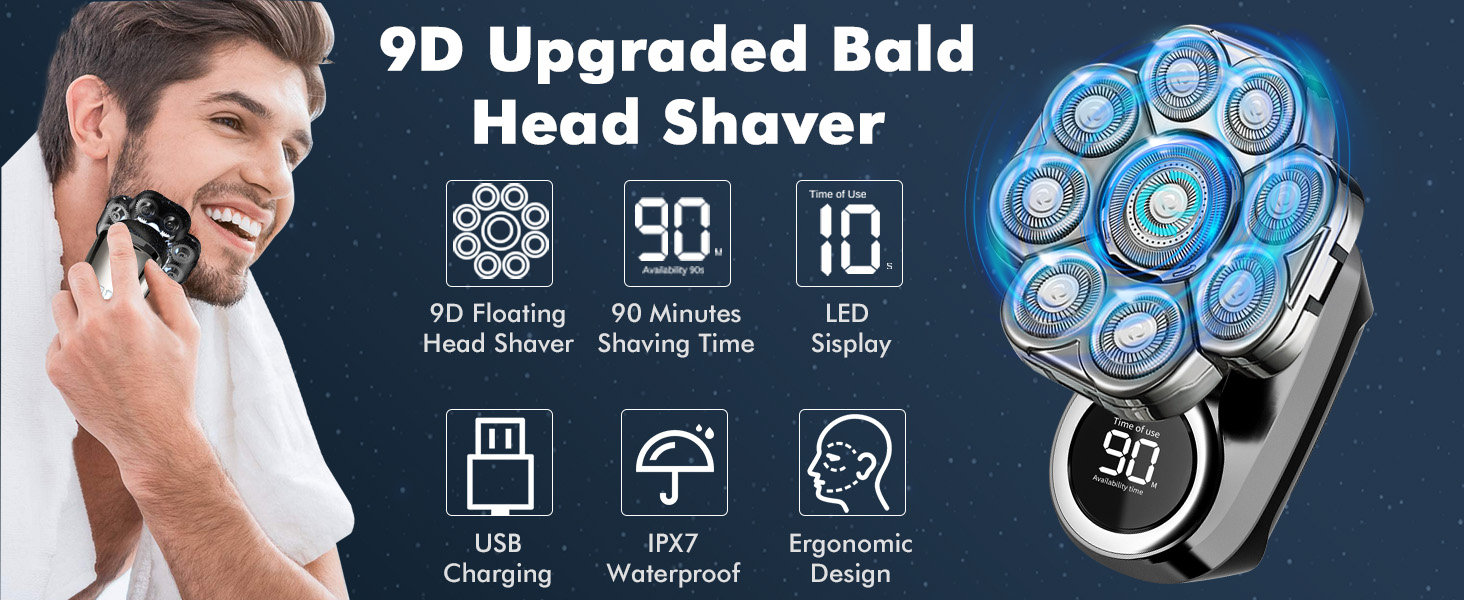 Upgraded 9D Head Shavers for Bald Men Bald Head Shaver