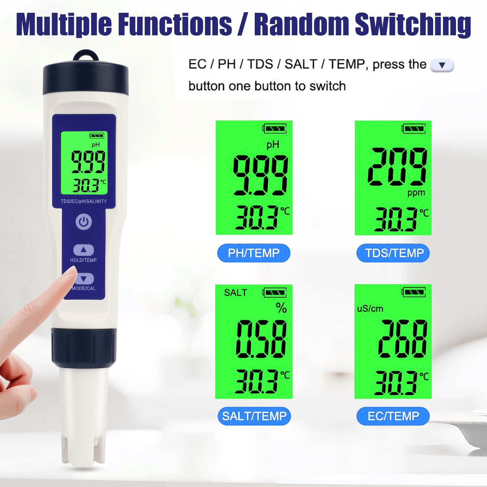 ✨5-in-1 Digital Pool Salt & pH Tester