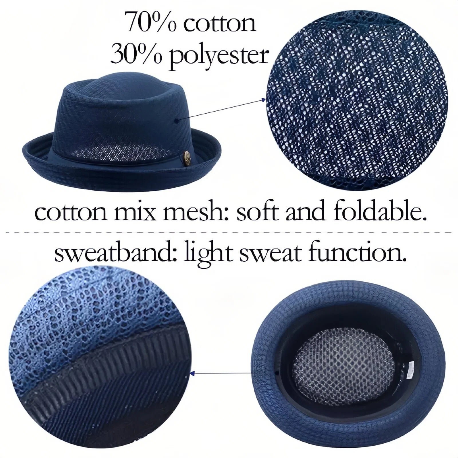 Summer Breathable Mesh Pork Pie Hat