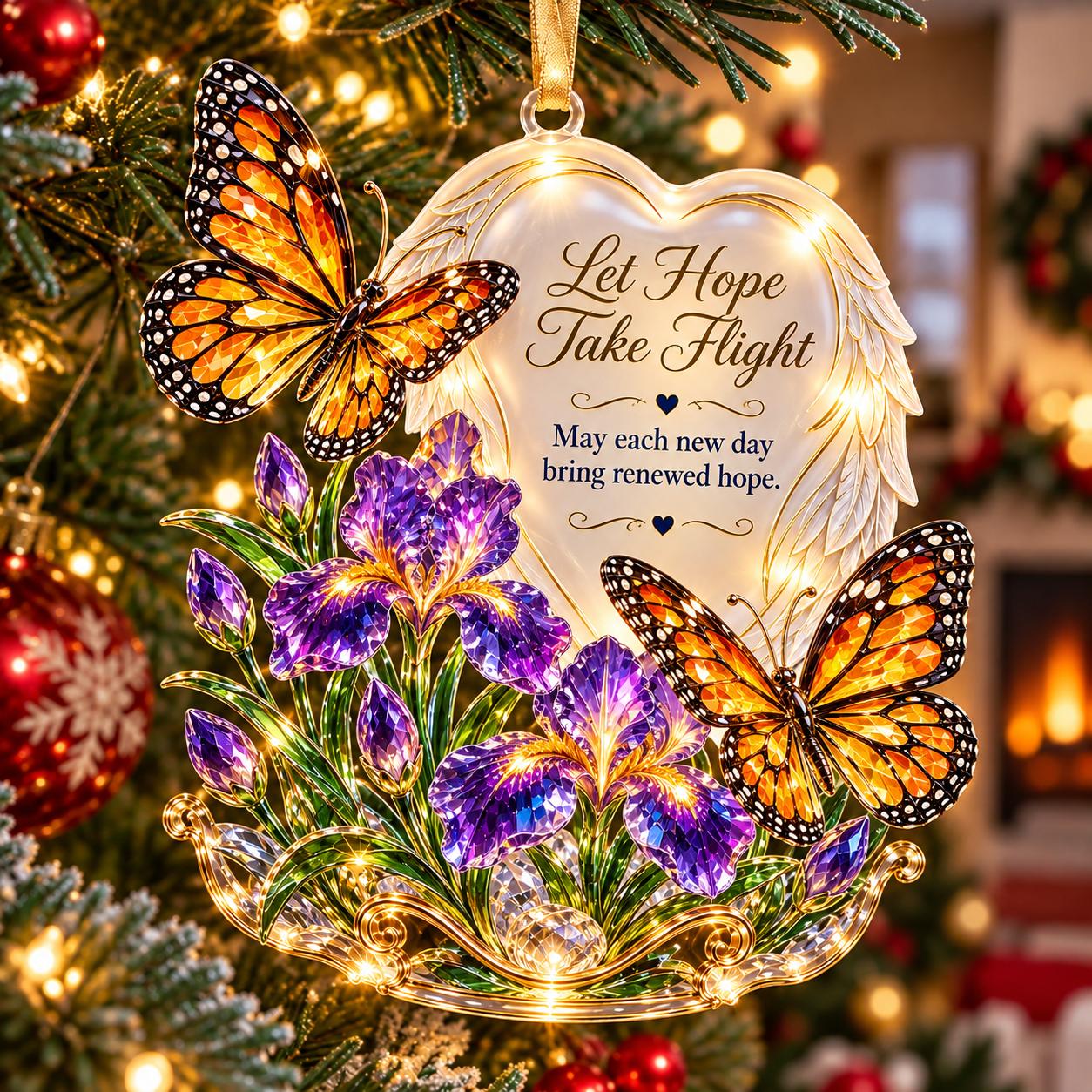 🦋 Let Hope Take Flight – Butterflies angel wings heart Christmas ornament