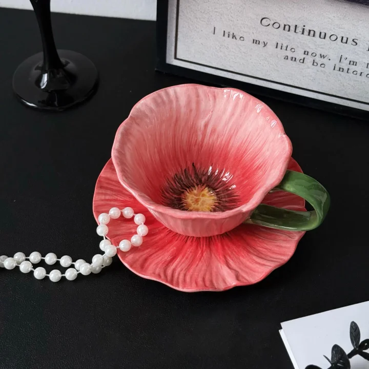 Ceramic Flower Coffee Mug and Saucer set