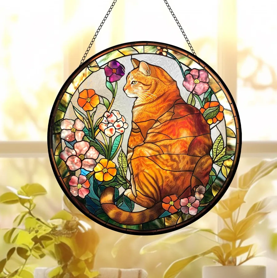 😻🌹12'' Cat Flower Suncatcher