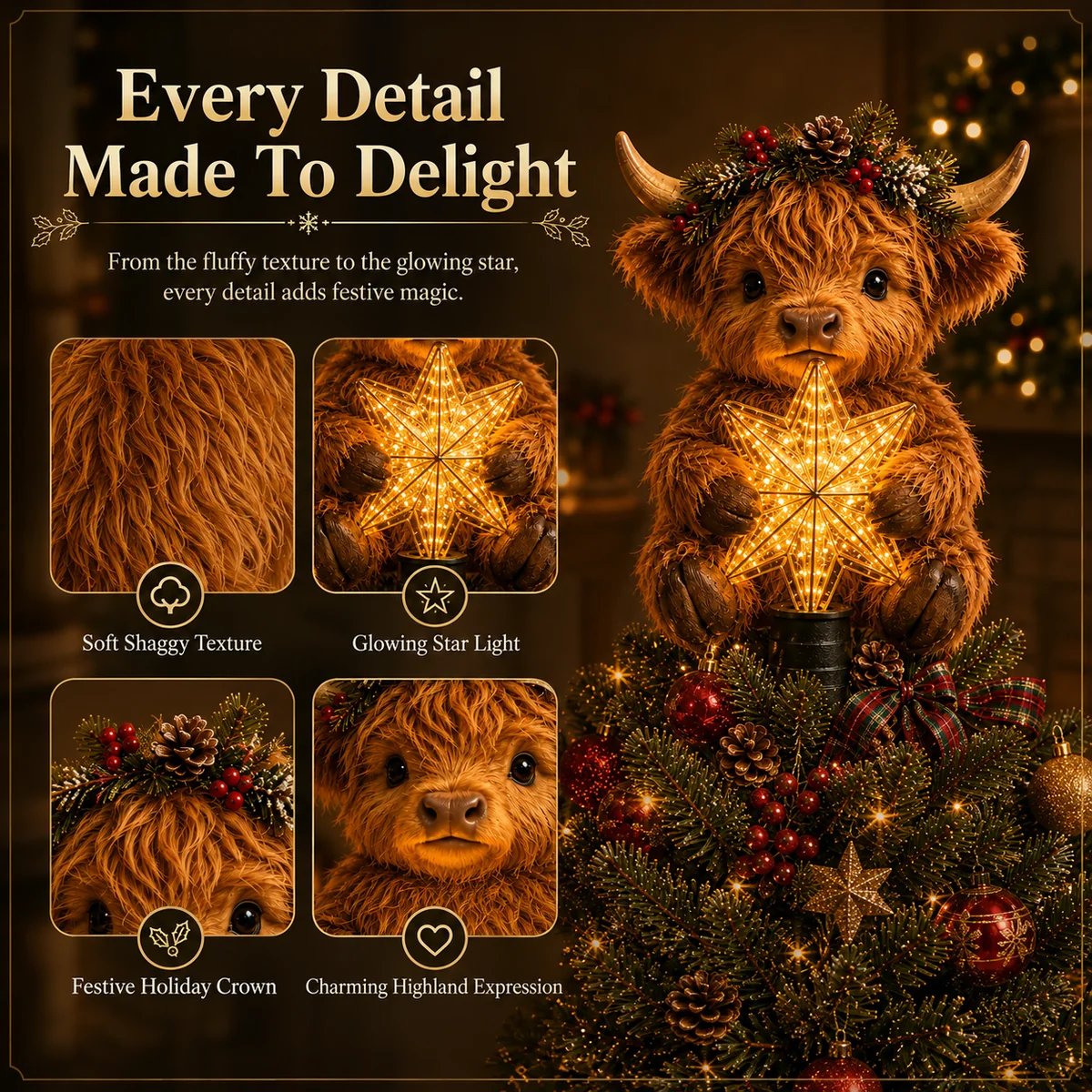 Baby Highland Cow Tree Topper Detail Baby Highland Cow Tree Topper Detail