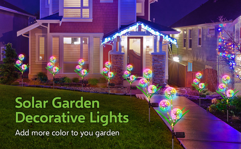 Solar garden lights outdoor waterproof colorful dandelion lights for outside decor