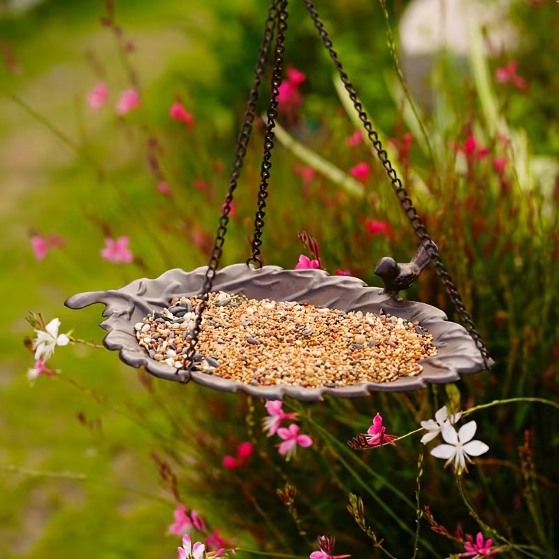 Hanging Leaf Metal Outdoor Bird Bowl