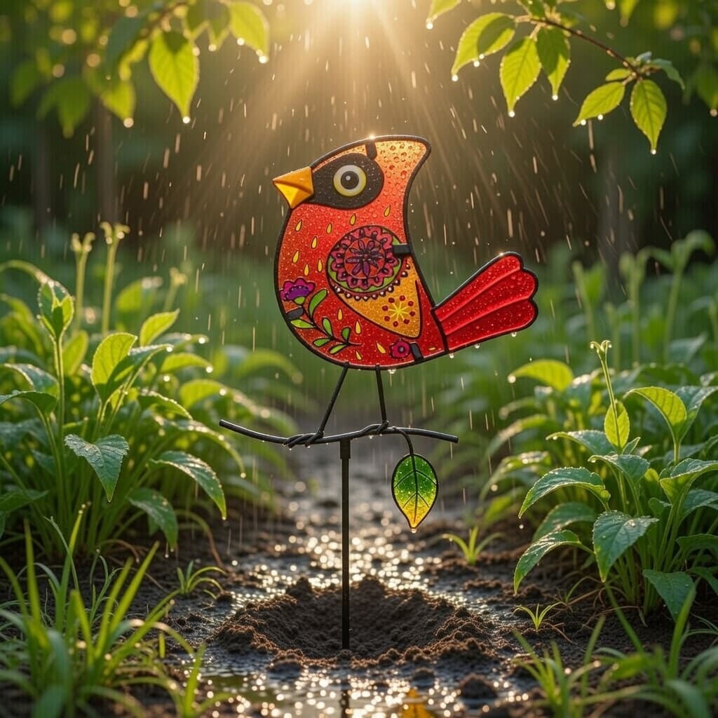 Sea Glass Bird Garden Stake