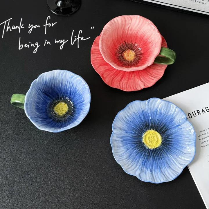 Ceramic Flower Coffee Mug and Saucer set