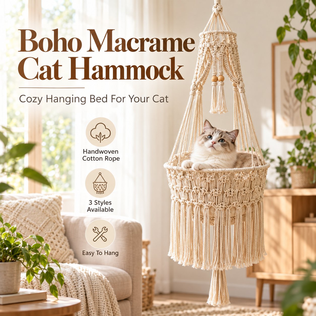 Handmade Macrame Cat Hammock Design Handmade Macrame Cat Hammock Design