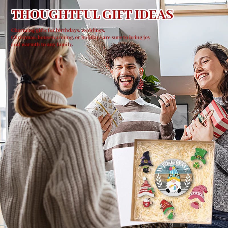 🎉Interchangeable Wooden Gnome Welcome Sign🎈