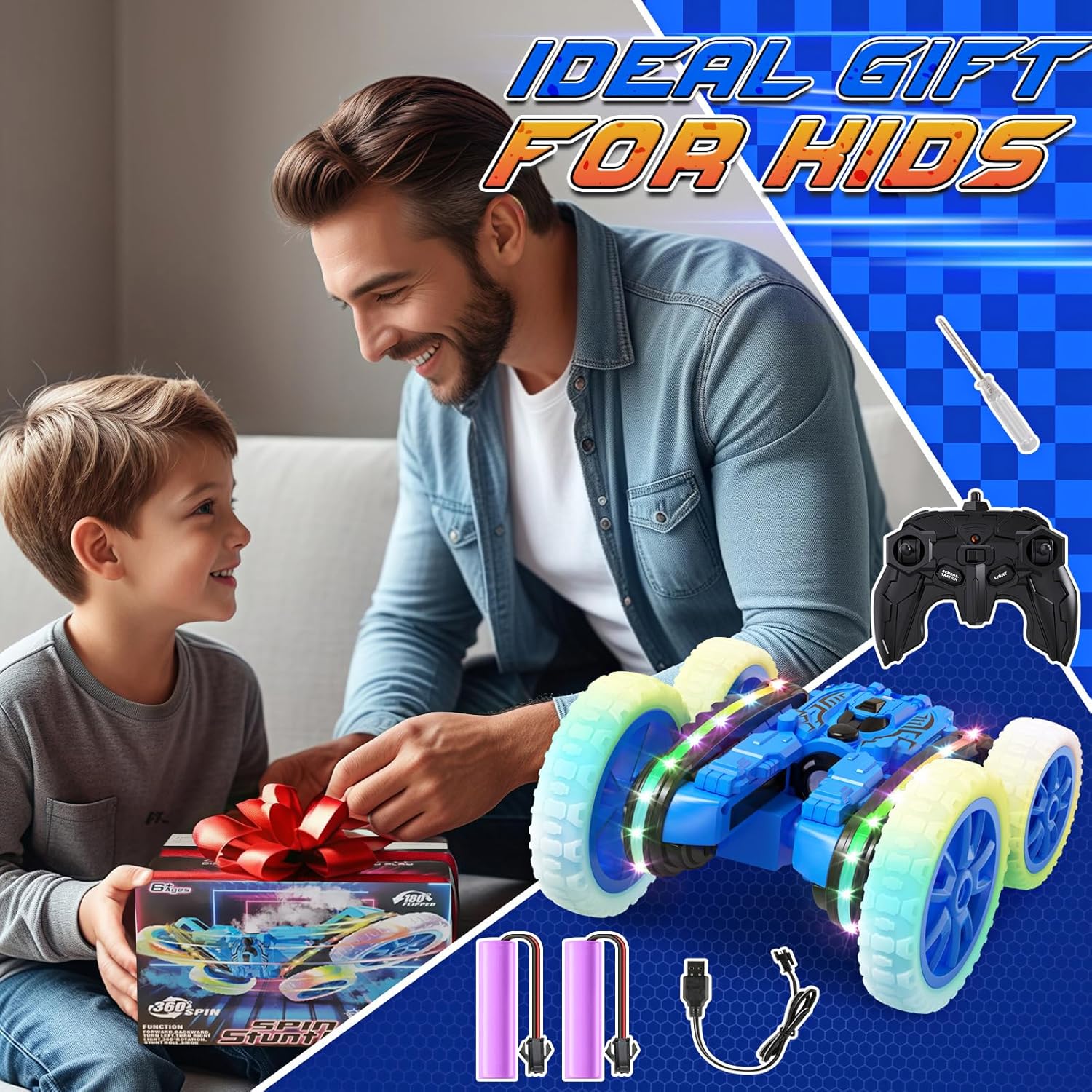 2.4Ghz 360°Rotating 4WD Spray RC Stunt Car