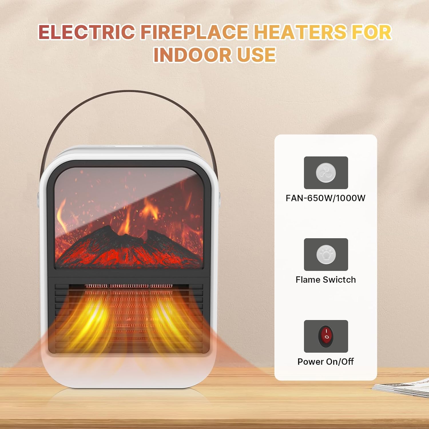 1000W PTC Safe Retardant Noise-Free 3D Flame Space Heater