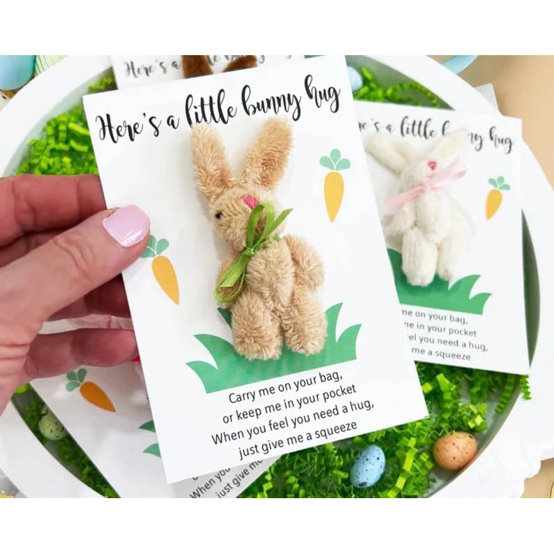 Pocket Hug Bunnies – Handmade Emotional Support Plush with Positive Cards, Easter Stress Relief Gift 