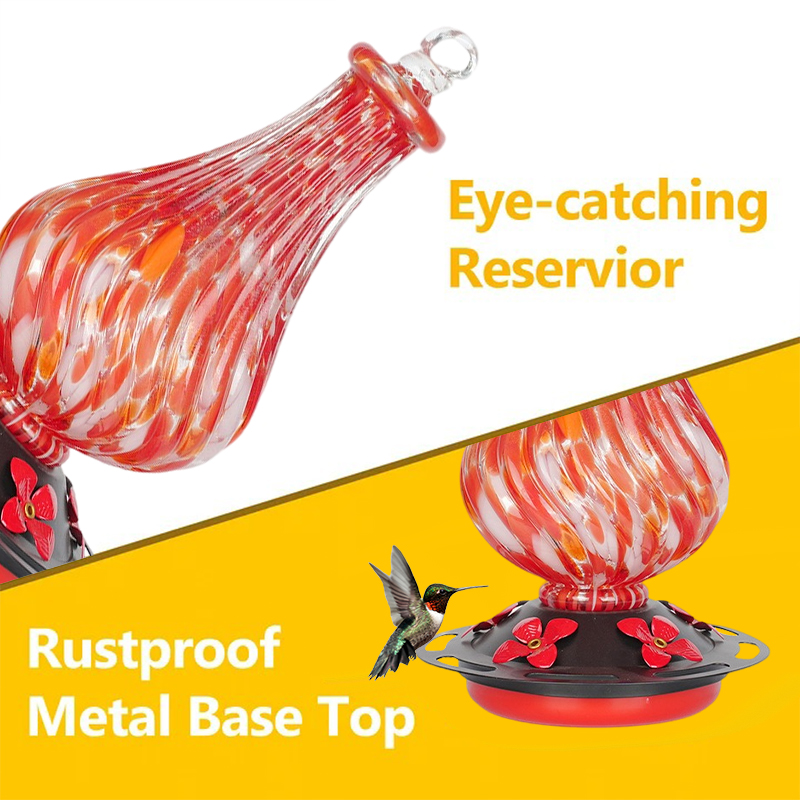 Cylinder Hand Blown Glass Hummingbird Feeder