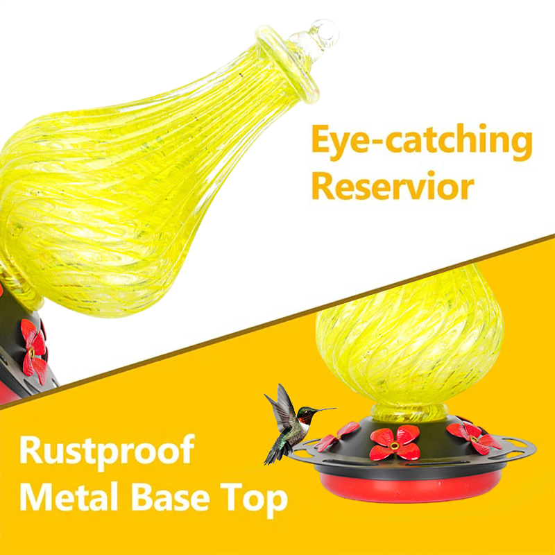 Cylinder Hand Blown Glass Hummingbird Feeder