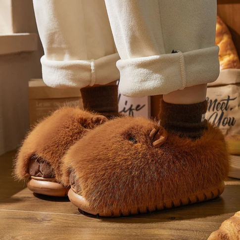 Plush Capybara Slip-On Slippers | Fluffy Indoor Shoes