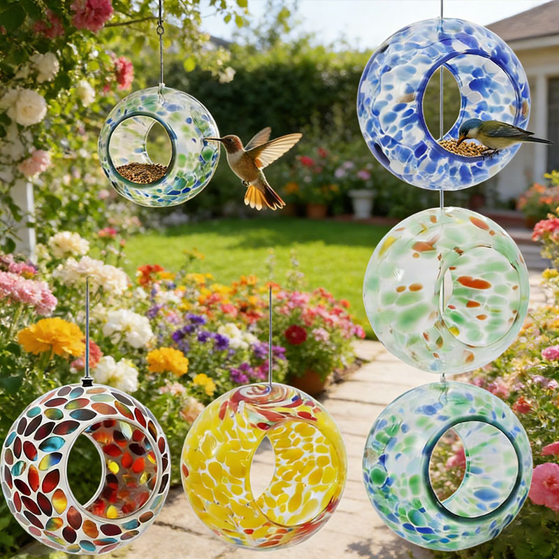 🌈 Handcrafted Glass Hummingbird Feeder – Colorful Garden Accent 🐦✨