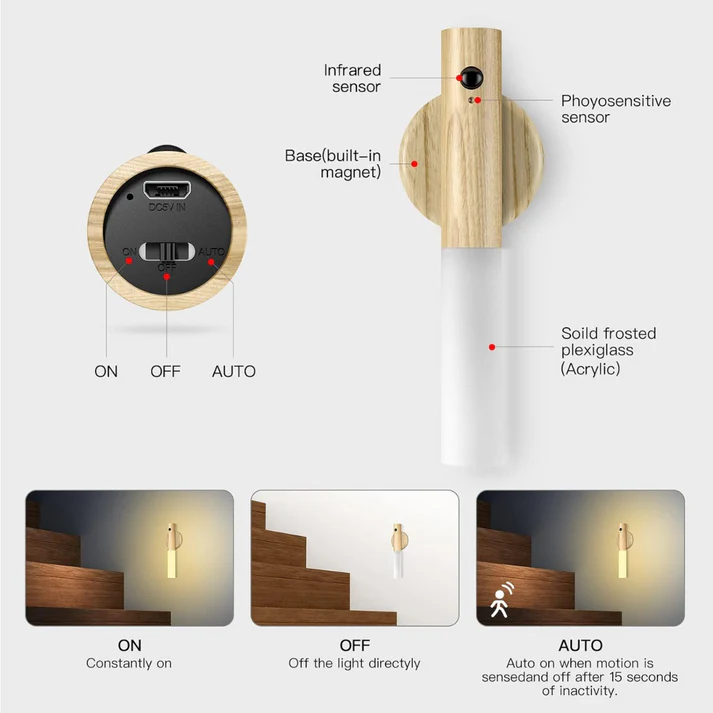 Wooden smart sensor lamp