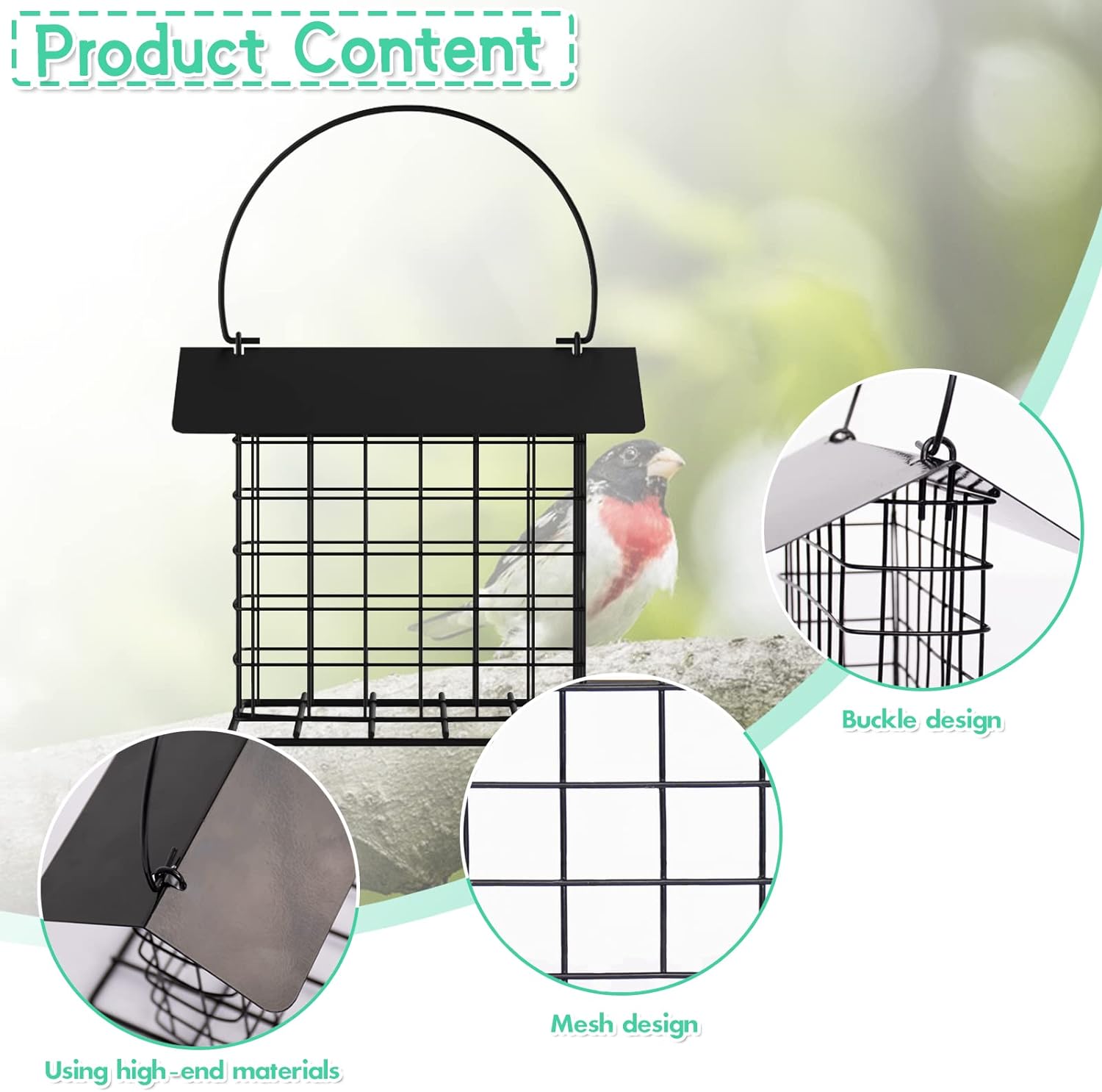 Hanging Suet Holder Cage Cake Bird Feeder for Outside - Squirrel Proof & Rainproof