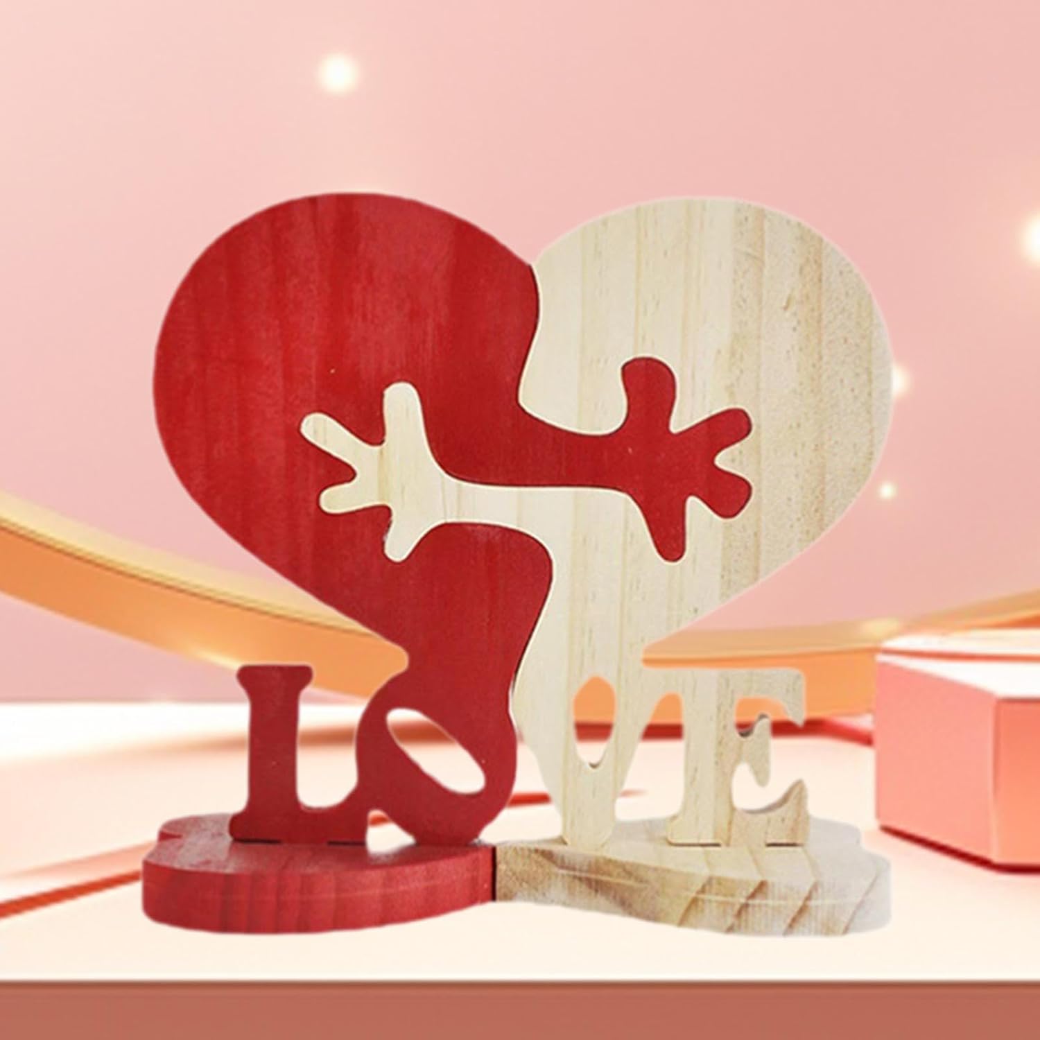 Valentine's Day Hug Heart Shaped Wooden Decoration