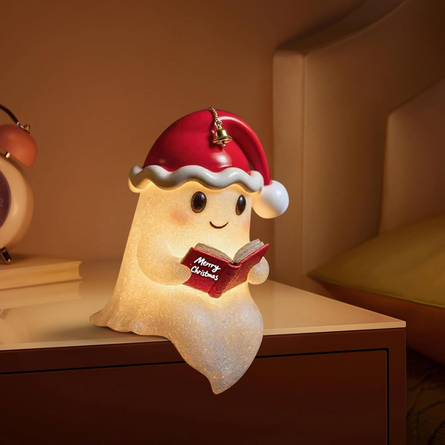Christmas Hat Cute Ghost Reading Book Lamp
