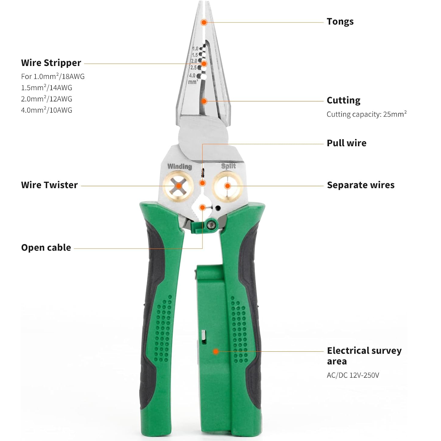 8-in-1 multifunction wire tabisolier scissors with an electrical test