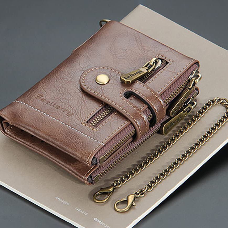 Mens RFID Vintage Bifold Wallet with Chain