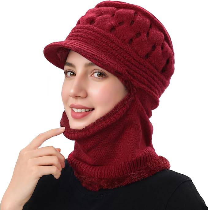 Women's Winter Beanie Hat & Scarf Mask Set