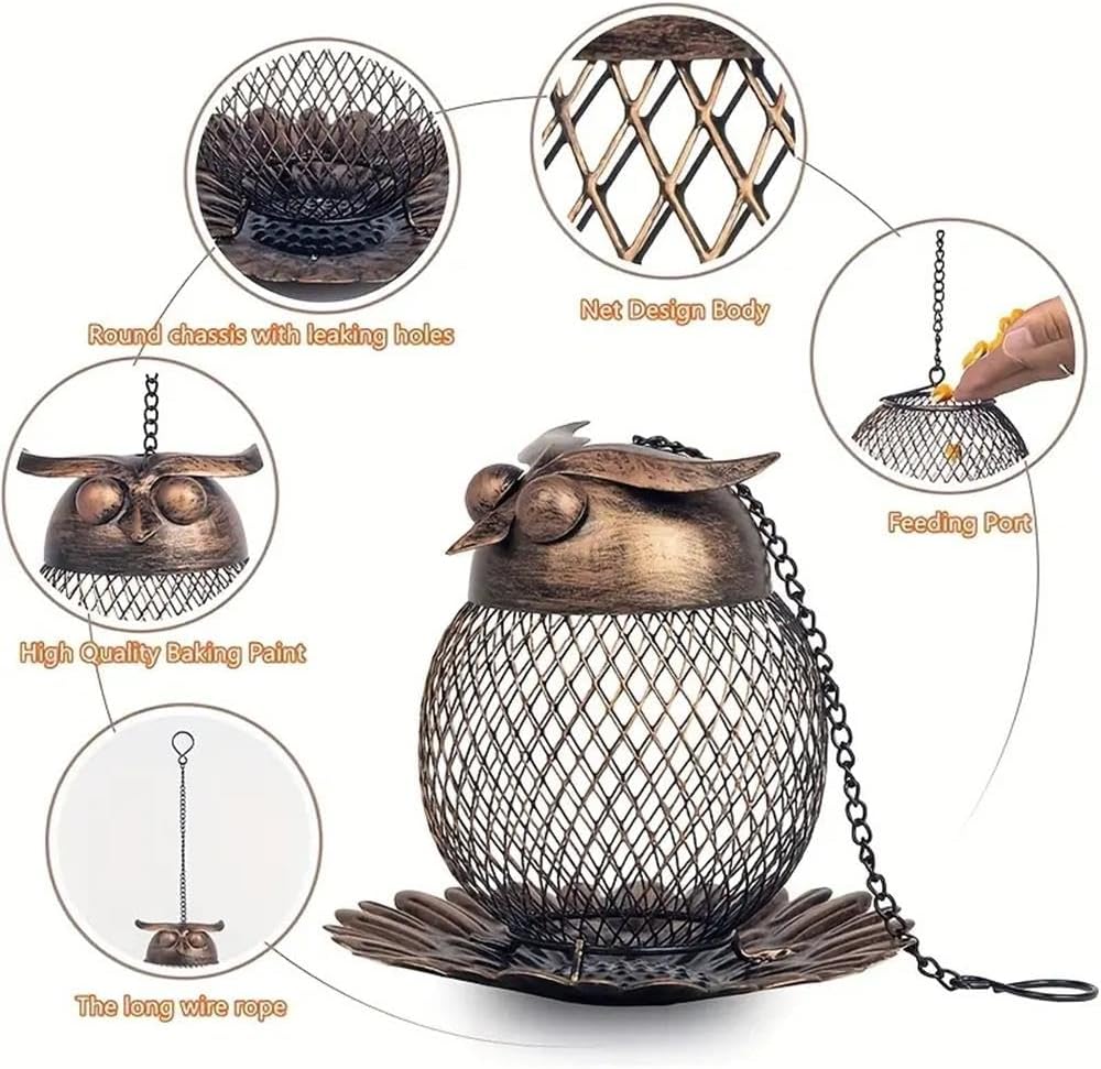 Owl Metal Hanging Bird Feeder