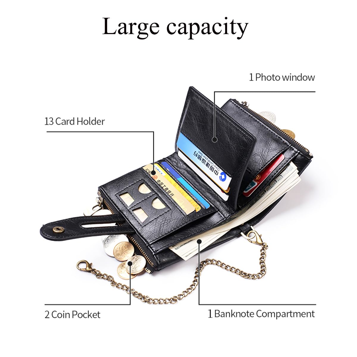 Mens RFID Vintage Bifold Wallet with Chain