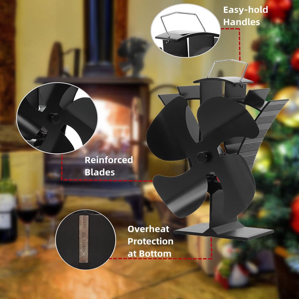Four-blade Self-starting Thermal Cycle Fireplace Fan