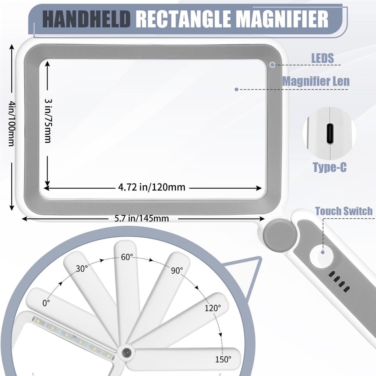  Rechargeable 5X Large Page Magnifier with Lightfor Reading