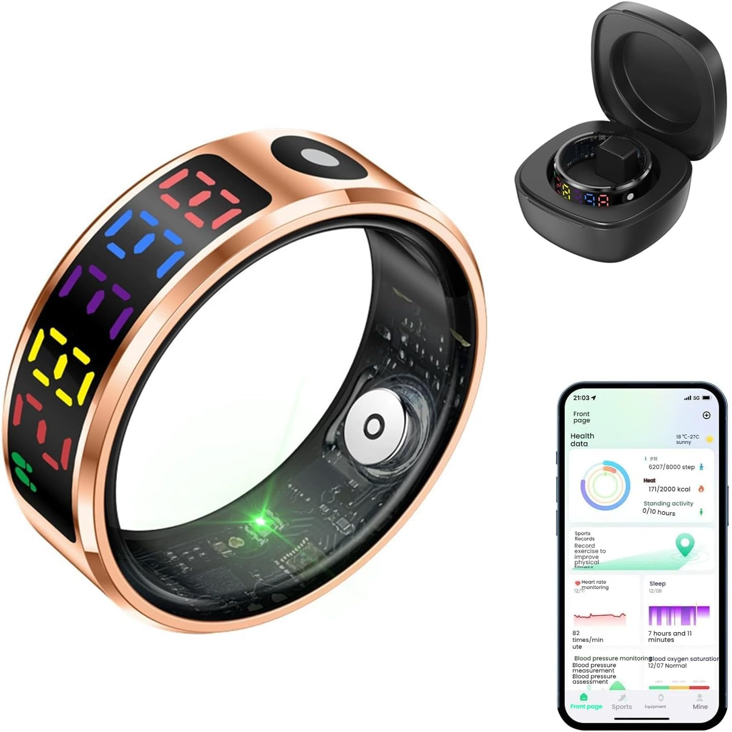 Color Screen Smart Health Ring for Women Men