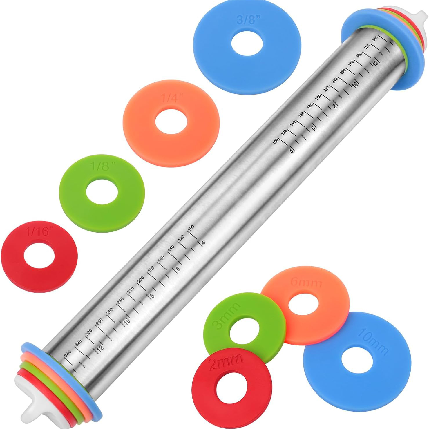 Stainless steel Rolling Pin With Thickness Rings