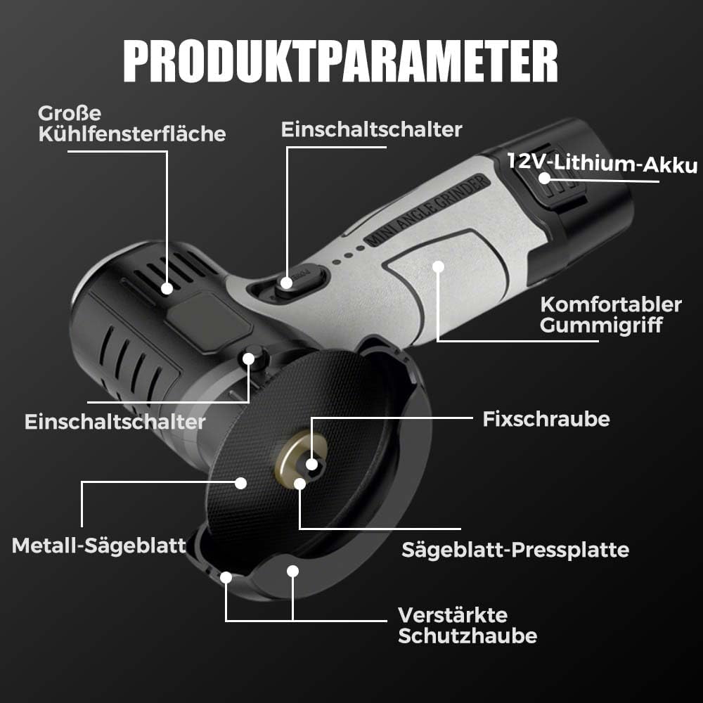 2025 New Cordless Angle Grinder 12V Mini Angle Grinder with Cutting Disc