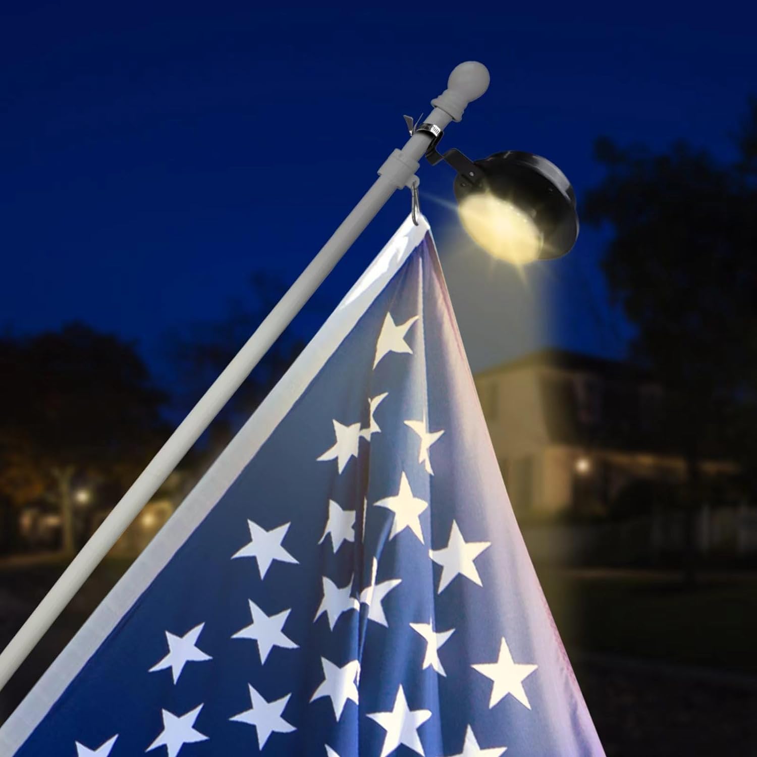 Solar Flag Pole Light Warm Light 3000K, Flagpole Solar Light for 1-1.5 in Diameter Flagpoles, Flag Light Solar Powered Outdoor Waterproof LED Dusk to Dawn Work 10+ Hours 100% Flag Coverage(White)