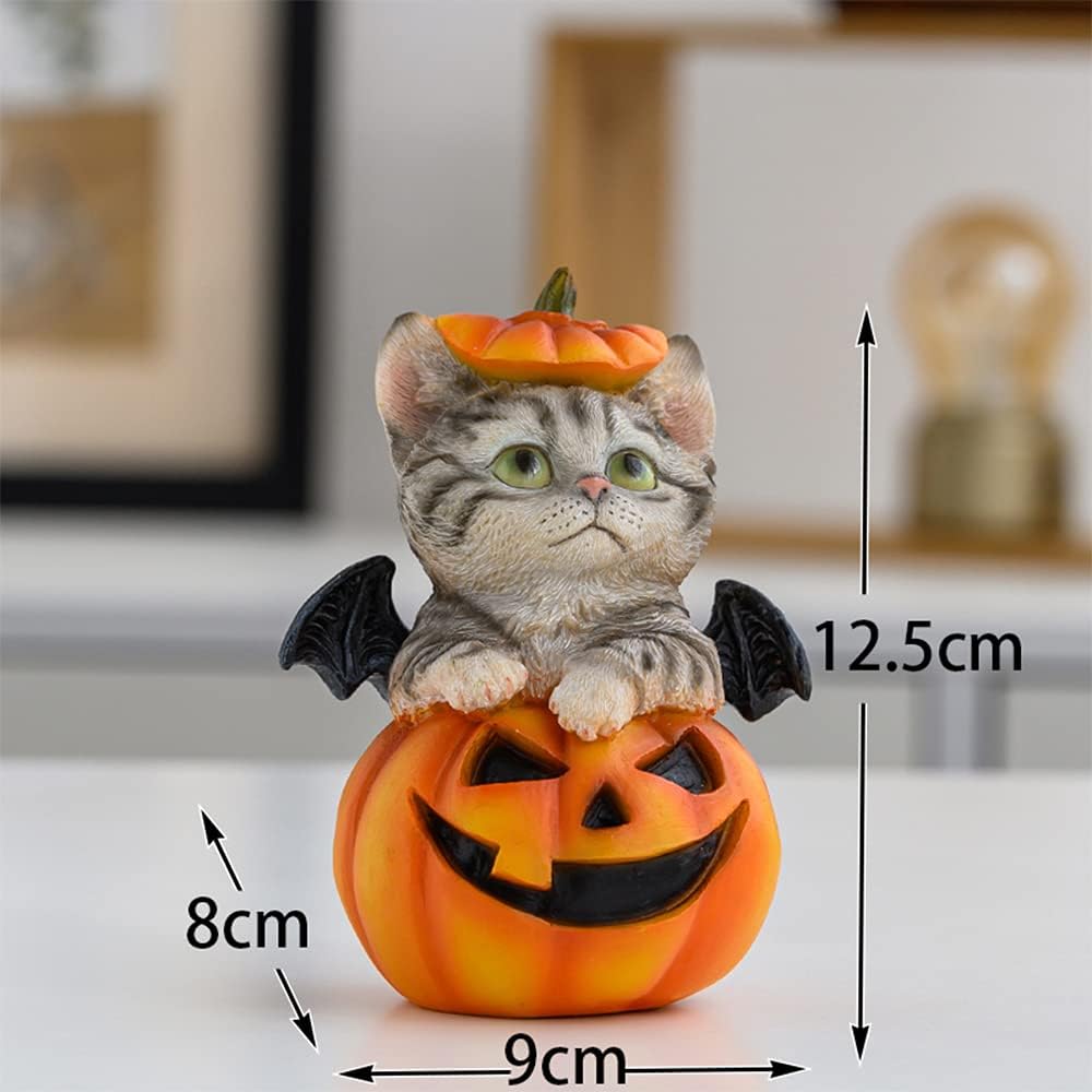 Handmade Halloween Pumpkin Cat Statue