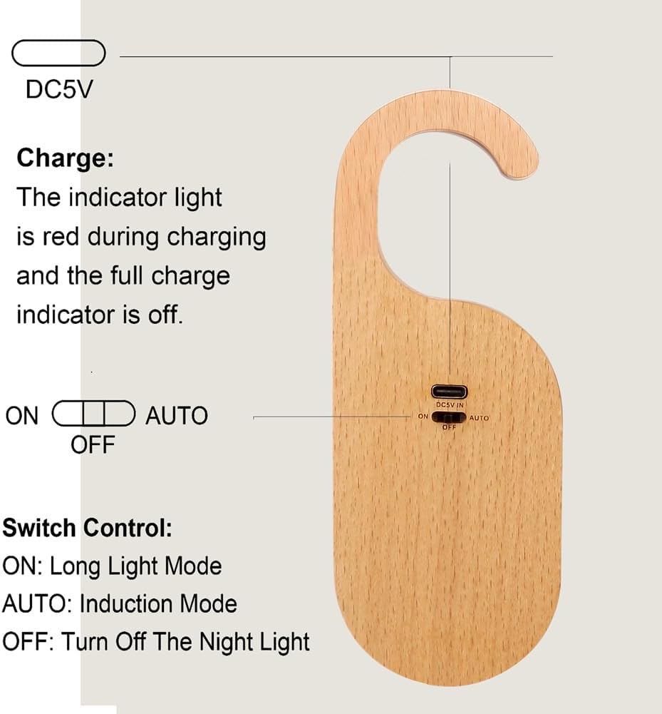 Rechargeable Smart Keyhole Light- Motion-Activated Wooden Door Lamp