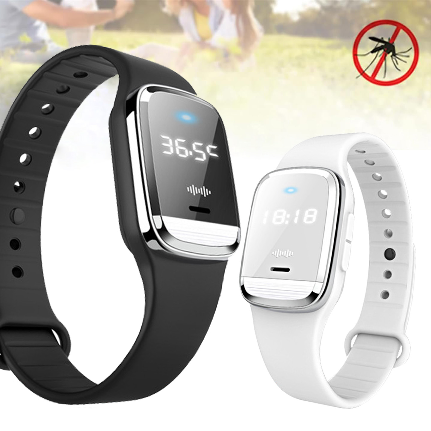 Ultrasonic Mosquito Repellent Bracelet Watch With Time And Temperature Display